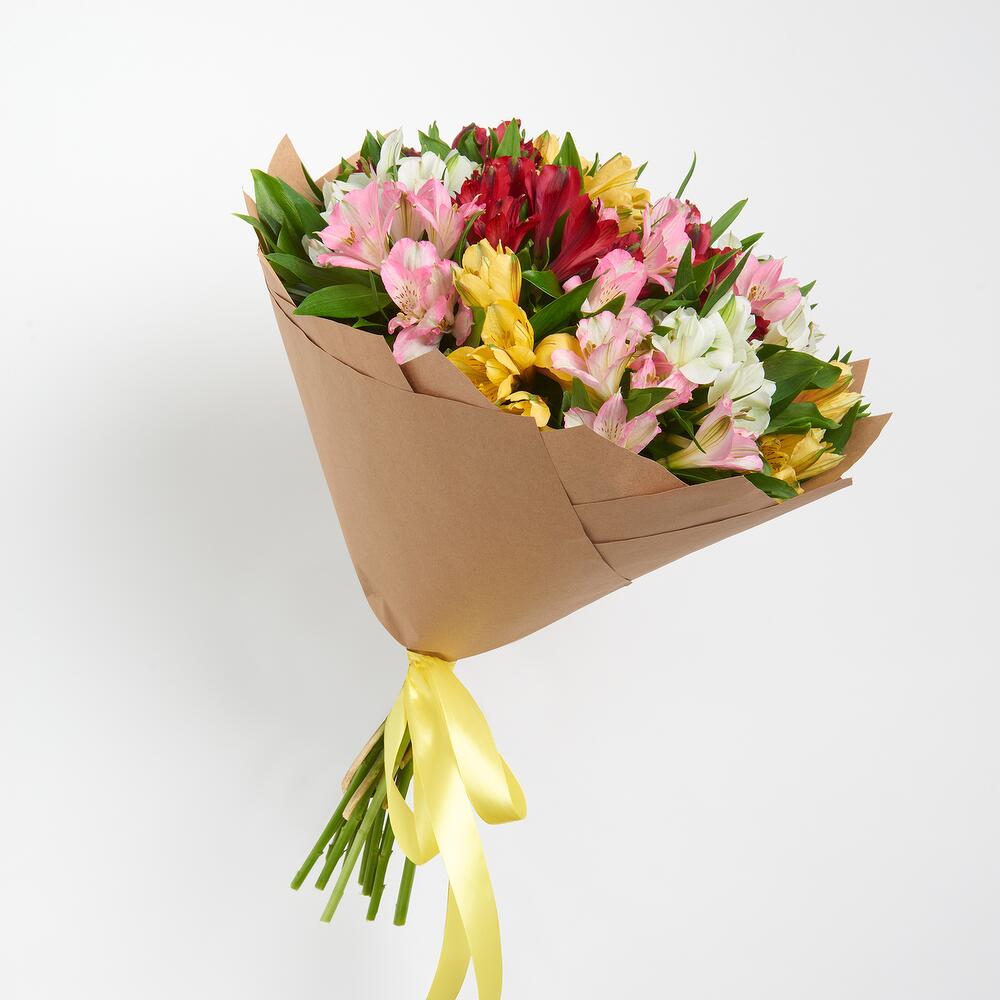 Букет «Рассвет» из разноцветных альстромерий Бородино Красноярский край