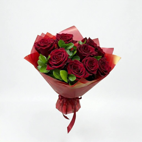 Букет с красными розами и рускусом Бородино Красноярский край
